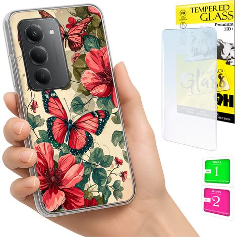 Custodia per Xiaomi Redmi 15 4G / 5G 169mm, cover posteriore con farfalle + vetro (1/5)