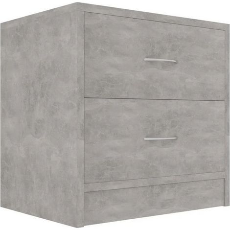 Table de chevet 2 tiroirs bois effet béton Romma - Lot de 2 (1/3)