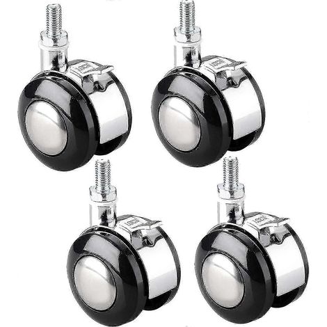 Lot de 4 roulettes pivotantes pour meubles, roulettes filetées M6/M8 pour chaises et chariots, avec frein, en alliage de zinc, pour tables de chevet, tables pliantes, 1,5 (1/4)