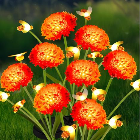 Lot de 3 lampes solaires de jardin en forme d'abeille avec fleurs, étanches, pour jardin, terrasse, cour, allée, cadeaux pour femme, fête des mères (1/5)
