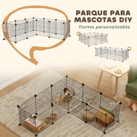 Parc à jeux métallique à 12 panneaux pour petits animaux. modèle démontable à monter soi-même pour hérisson. 140 x 70 x 35 cm. noir (1/5)