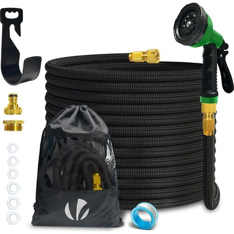 Tuyau d'Arrosage Extensible 15m Renforcé Adaptable 1/2" et 3/4" 10 Modes de Pulvérisation Flexible et Anti-Fuite Raccord et Sac de Rangement Fournis Noir (1/5)