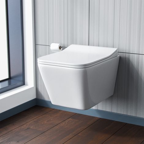 Inton Rimless Wall Hung Toilet Pan + Soft Close Toilet Seat (1/5)
