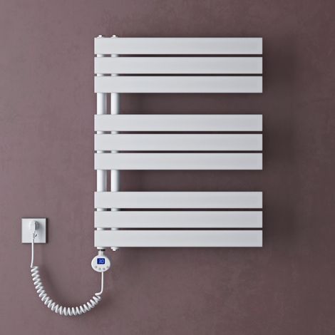 doporro Radiateur de Salle de Bain Sèche-Serviette 76x60cm avec Résistance Chauffante Blanc 600W Radiateur à Eau Chaude Blanc Design FN