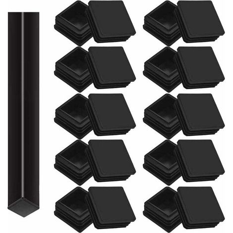 20 tapones de tubo cuadrados de 40 x 40 mm, tapas de extremo de tubo cuadrado, tapas de pie de plástico, para patas de mesa, silla y muebles (negro), (1/4)