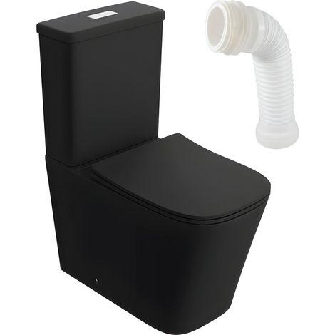Lavita Tryton Black WC à poser compact sans bride Pack WC compact complet  3/6l  + connecteur WC