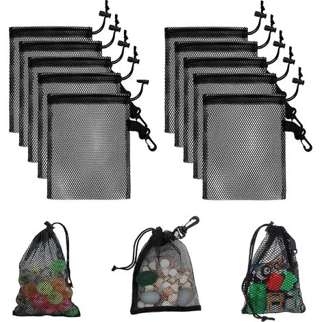Lot de 10 Poches Filet Cordon Serrage Nylon Noir 15x20cm Rangement Jouets Sport (1/5)