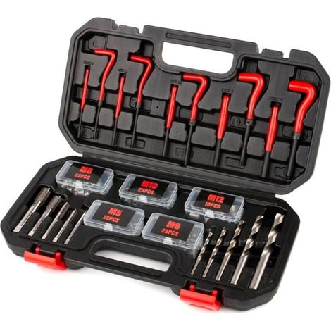 Kit 131 pièces filières et tarauds - M5-M12 - Réparation filetage métrique - Insert interne - Complet (1/4)