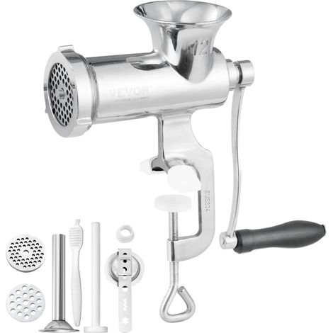 VEVOR Tritacarne Manuale in Acciaio Inossidabile 304 Fissaggio a Morsetto da Tavolo per Preparazione di Salsicce Salumi Polpette, Tritacarne Manuale da Tavolo Acciaio Inox Uso Alimentare Calibro 12 (1/5)