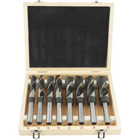 Lot de 8 Forets Hélicoïdaux HSS, Meche Metal Foret Acier, Jeu de Forets HSS à Tige, Coffrets de Forets Traités à la Chaleur 14mm 16mm 18mm 19mm 21mm 22mm 24mm 25mm (1/4)