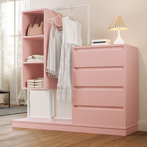 Armoire dressing 140x40x135 cm en bois et métal rose, avec rangement pour chambre FloraGrace (1/5)