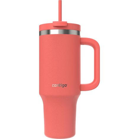 Contigo Bottiglia termica 1200 ml con manico e cannuccia, Borraccia isolata in acciaio inossidabile con coperchio, Raffredda per 29 ore, Tazza termica, Senza BPA, Coral (1/5)