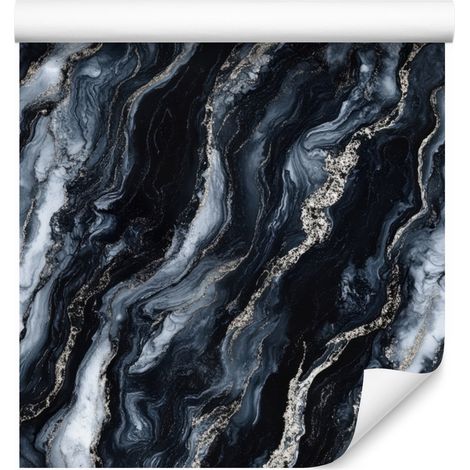Papier peint à motifs encre, fond bleu marine, centre bleu marine, pour salon et chambre, 50 x 1000 cm (1/5)