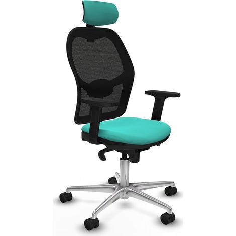 Jorquera sincro malla negra similpiel turquesa brazos 2D base aluminio cabecero 2D ruedas 65mm nailon (1/5)