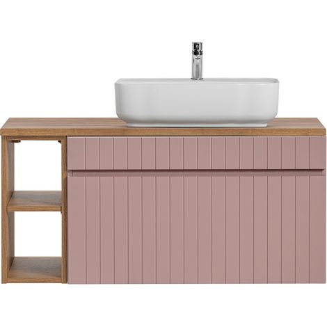 Waschtischunterschrank mit Regal 100 cm, Aufsatzwaschbecken IRAKLIO-56-ROSE rosa Eiche Nb., B/H/T ca. 100,4/62,5/46 cm (1/5)