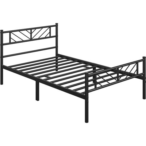 Yaheetech Struttura Letto in Ferro Metallo Testiera Industriale Camera da Letto Ospiti Soggiorno Semplice Moderno Nero 90 x 190 cm