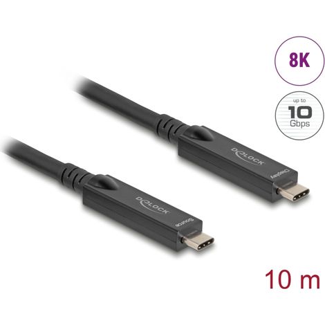 Delock Cable Ã³ptico activo USB-Câ¢ de 8K vÃ­deo + datos + PD de 10 m