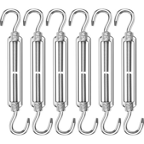 Set di 6 tenditori per cavi M6, gancio in acciaio inox 304, tenditore regolabile per stendibiancheria, fascetta per cavi resistente per vele ombreggianti e recinzioni da giardino.