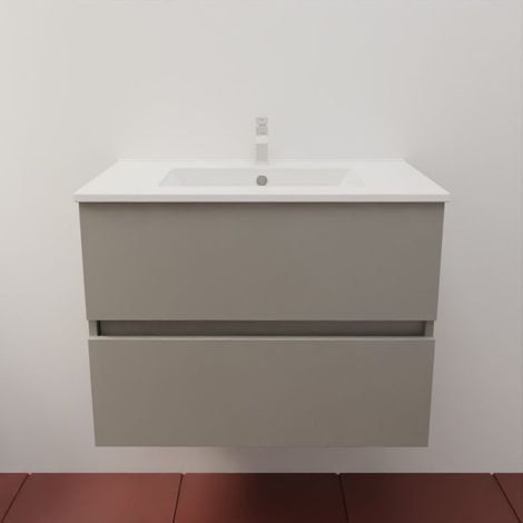 Meuble salle de bain suspendu 70 cm ROSALY INOX- Gris- Plan vasque en Céramique
