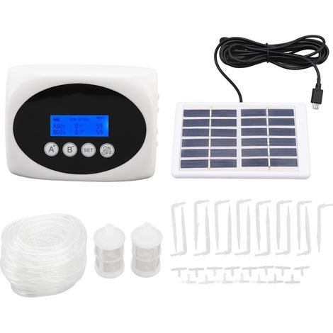 Kit irrigation goutte à goutte solaire 3W double pompe, arrosage automatique pour 15 pots, tuyau noir 10m, programmateur jardin plante