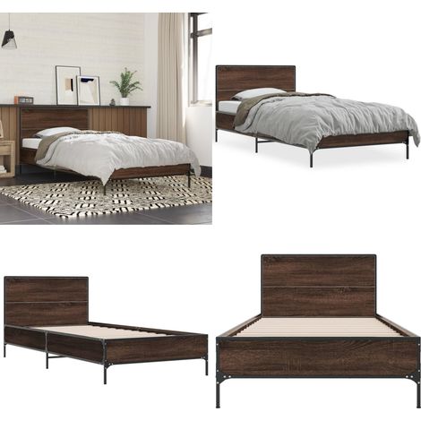 Bettgestell Braun Eichen-Optik 90x200 cm Holzwerkstoff Metall - Holzbettwäsche - Doppelbett - Bettkasten - Boxspringbett - Lattenrost - Home & Living (1/5)