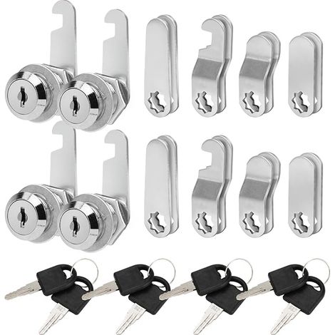 Set of 4 Mailbox Locks, 16 mm Cabinet Locks, Each Furniture Lock with 2 Keys and 5 Different Lock Plates for Lockers, Filing Cabinets (16 mm) (1/5)