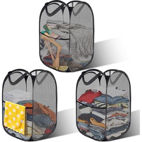 Panier à Linge Pliables, Pop Up Linge, Corbeilles Pliable, Filet, 36 x 36 x 58 cm, Adapté pour la Salle de Bain, le Camping, Couleur Noire (1/5)