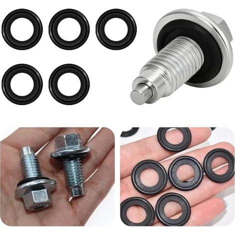 Bouchon de vidange d'huile M12 x 1,75, bouchons de vidange de carter d'huile moteur de rechange avec 5 bouchons de vidange d'huile, joints, remplacement OEM EJ7Z-6730-A, compatible avec Buick (1/5)