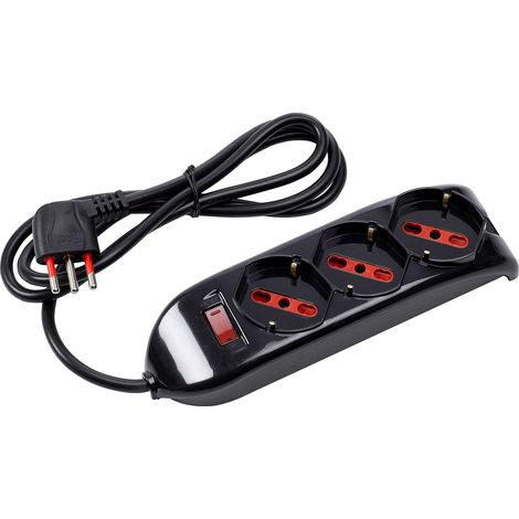 ROSI RS94002T, Multipresa serie Emilia, 3 prese schuko biv. 10/16A, Nero (1/4)