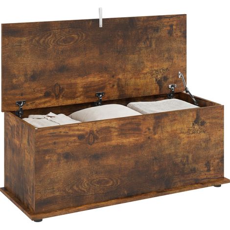 Banc de rangement supportant jusqu'à 120 kg, idéal pour une chambre ou une entrée. En bois, il mesure 100 x 40 x 40 cm et est marron. (1/5)