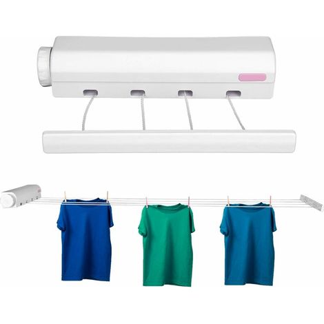 Wall Dryer, Foldable Clothes Dryer with 5 Wires of 3.75m Retractable Metal Retractable Clothesline Robust Clothesline Clothespins for Indoors and Outdoors (4 Lines)Random Color (1/5)
