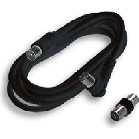 Cable de prolongación de 2 m. coaxial enchufe recto y toma de 90° Ø 9,5 mm. + cód. 32122 adaptador pin/enchufe