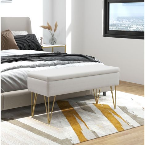 Panca contenitore imbottita 100 x 40 x 49 cm, colore crema HAVRYA (1/4)