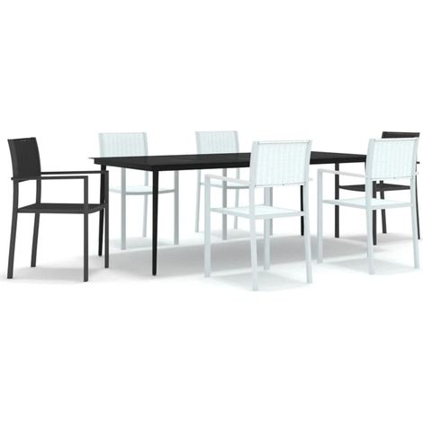 Juego de comedor de jardín muebles de exterior 7 piezas blanco y negro 020014044 (1/5)