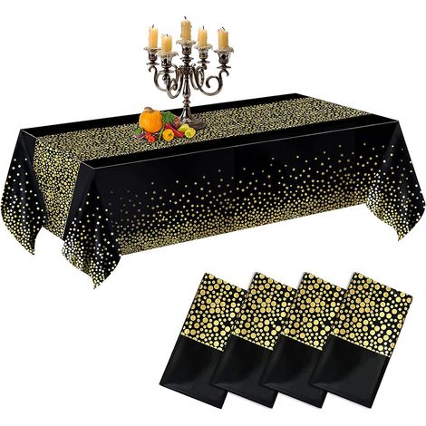 Tablecloth Disposable - Plastic - Rectangular - 137 x 274 cm - Black Gold - Pack of 4 (1/5)