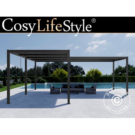 Pérgola cenador de jardín bioclimático San Pablo Alu+, 3x4m, 3x5,8m, Negro, 2 uds. - Dancover (1/2)