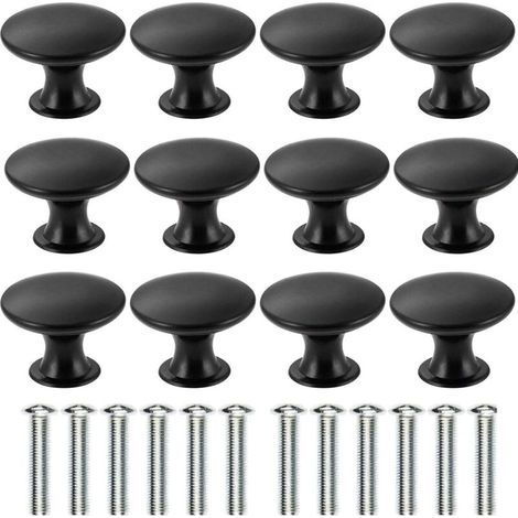Pair Set mit 12 antiken Schubladenknöpfen aus Messing, 30 mm Durchmesser, Küchenmöbelgriff, Schranktürgriff (schwarz)