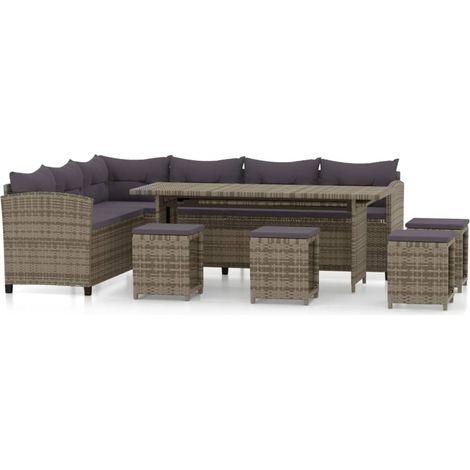 Mobili da giardino mobili da esterno Set di mobili da 6 pezzi con cuscini in resina intrecciata grigia 020016868