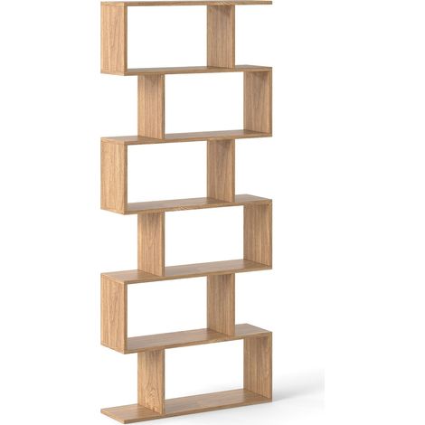 6-stufiges, S-förmiges Bücherregal, freistehender Raumteiler, Holz (1/5)