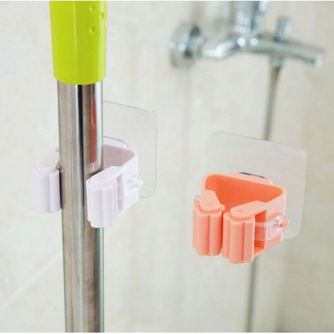 Support Mural Pour Balai - Fixation Adhésive Sans Perçage - Compatible Avec Manche De Balai, Serpillière, Brosse - Dimensions 10 x 10 x 4 cm - 1 Pièce (1/5)