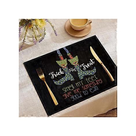 Halloween-Tischsets aus Leinen, Serie „Süßes oder Saures“, Kombinations-Tischsets, Restaurant-Festtagsdekoration, Geschirr-Isolierunterlagen (YMCD-15)
