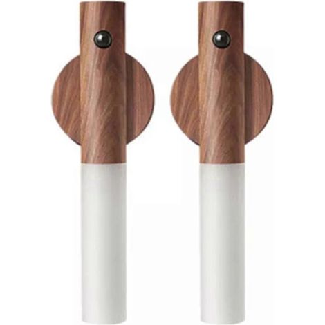 Lampada a LED da parete intelligente con sensore di movimento, ricaricabile USB, in legno di noce, ideale per corridoi, camere e cabine armadio – 2 pezzi, colore marrone scuro