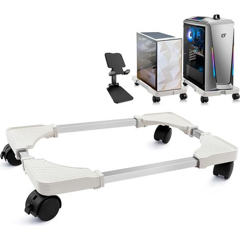 1 support pour tour d'ordinateur, réglable en hauteur, avec roulettes, compatible moquette et bureau, idéal pour PC gaming et espace restreint (1/5)