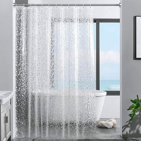 Rideau de douche 100 % EVA imperméable résistant à la moisissure 180 x 200 cm, rideau de bain transparent effet galet 3D, rideaux de douche rideaux de bain avec 12 anneaux pour douche et bain (1/5)