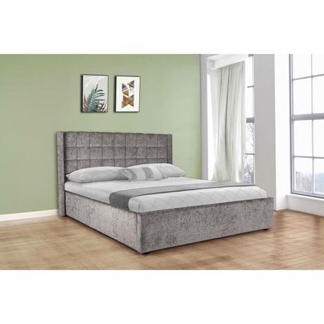 Lit avec coffre de rangement COSMOS Matelassé en Tissu Gris 160 X 200 CM (1/4)
