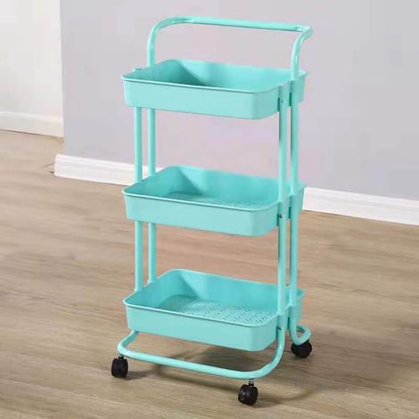 Robuster, dreistöckiger, multifunktionaler Rollwagen für Küche, Bad, Wohnzimmer, blau