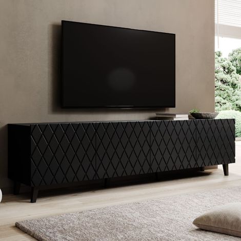 Meuble TV design noir mat 200 cm avec 4 portes Kali (1/3)