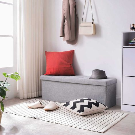 Banc coffre en faux lin, capacité 300kg, 110x38x38cm (1/5)