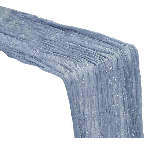 Chemin de table en gaze, napperon en gaze, idéal pour une baby shower ou toute autre décoration événementielle. Apportez une touche d'élégance à votre intérieur. Bleu brume. (1/5)