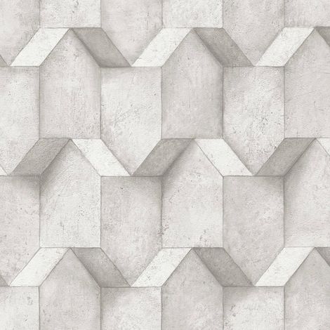 3D Tapete Profhome 388274 heißgeprägte Vliestapete strukturiert mit geometrischen Formen matt weiß grau 5,33 m2